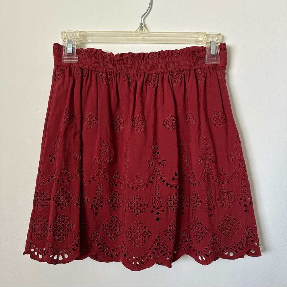 Madewell Red Eyelet Skater Mini Skirt